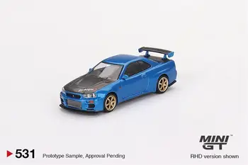 מיני GT 1:64 ניסן סקייליין GTR R34 סודי ביותר בייסייד כחול RHD Diecast Model המכונית