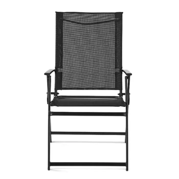 מעמודי התווך גרייסון סט מרובע של 2 פטיו חיצוני פלדה קלע כיסא מתקפל, שחור חיצונית הכיסא סט רהיטי גן