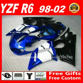 מפעל כחול שחור Fairing הערכה על ימאהה YZF R6 98 99 00 01 02 חלקי פלסטיק yzf-r6 fairings ערכות 1998 1999 2000 2001 2002