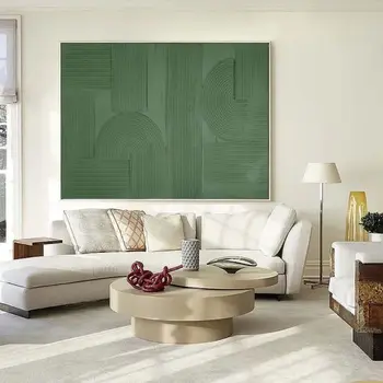 מצוירים ביד מינימליסטי אמנות קיר ירוק 3D מרקם קו ציור אקריליק על בד קישוטי בית מותאם אישית עיצוב חדר פוסטרים