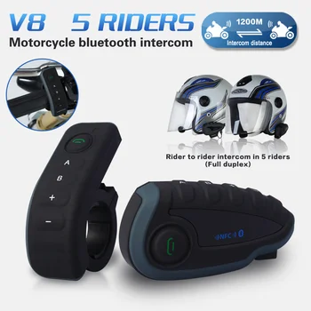 מקורי המותג V8 1200M Bluetooth אינטרקום אופנוע קסדה הפנימי אוזניות NFC שליטה מרחוק דופלקס מלא +FM