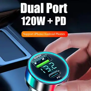 משטרת 20W מטען לרכב סופר מהיר מטען מתאם מסוג C USB 120W נייד עבור IPhone 14 Pro מקס 13 12 11 IPad Airpods Huawei OnePlus