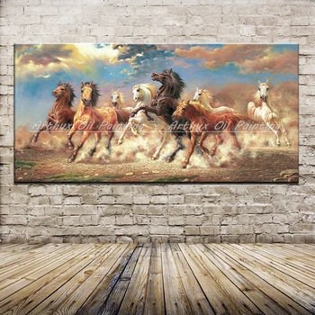 משלוח חינם המודרנית מודפס ציור שמן 8 הפעלת הסוס חיה בד,אמנות על כותנה + קצת צבועים ביד ממוסגרים הסלון