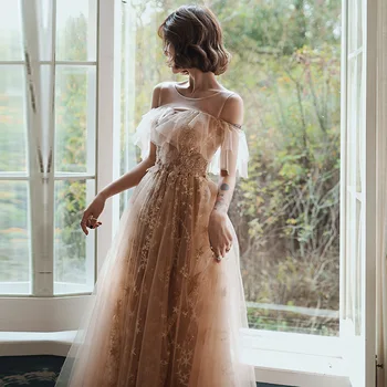מתוק לפרוע רשת שמלת תחרה אופנה חדשה טול באורך רצפת מסיבה סקסית בשמלת ערב נוצצת כוכבים אלגנטי רשמי שמלת חלוק הרמדאן
