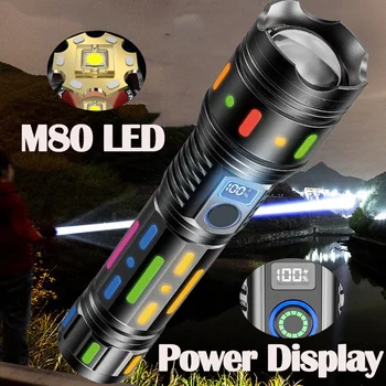 מתח גבוה 80W M80 פנס LED סופר מבריק אור הזרקורים ארוך טווח Zoomable חירום לפיד חיצוני פנס תצוגת כוח