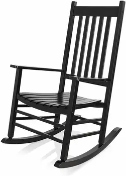 נדנדה מעץ כיסא מרפסת גדולה כסא נדנדה בגינה, כסאות גן, מרפסת, כיסאות שחורים.