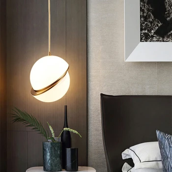 נורדי הכדור צורה LED אור תליון מודרני אור יוקרה תליונים תליית מנורה מקורה אור עיצוב הבית חדר אוכל חדר השינה