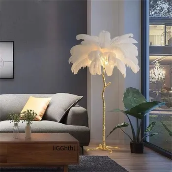 נורדי וינטג ' מנורת רצפה מודרני יצירתי פליז פשוט הוביל נוצה עומד אור הביתה סלון עיצוב חדר השינה