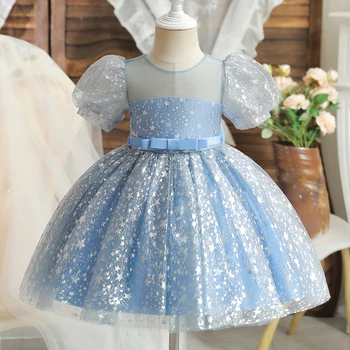 נצנצים ילדה שמלות 1-5 Yrs יום הולדת הטבילה שמלות ילדים מסיבת חתונה נסיכת חצאית טול שמלת רשמי שמלת ילדה