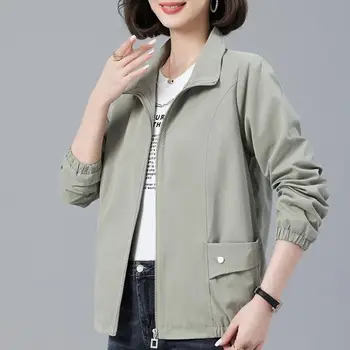 נשים 2023 חדש האביב הסתיו קוריאני משובח רוכסן רופף מעיל נשי אופנה מזדמן שרוול ארוך מוצק מעיל בגדים X95