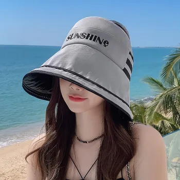 נשים המכתב מגן השמש כובע רחב שוליים הקיץ הגנת UV חוף כובע מתקפל Packale בסגנון קוריאני