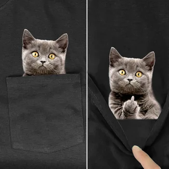 נשים חולצות היפ הופ לכל היותר מצחיק כותנה Tees חיה חולצה מותג אופנה קיץ הכיס חתול מדבקות מודפסות טי-שירט