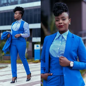 נשים להגדיר כחול רויאל 3 חתיכה למשרד נשים Slim Fit חתונה רשמית עסקים שמלה חדשה בסגנון