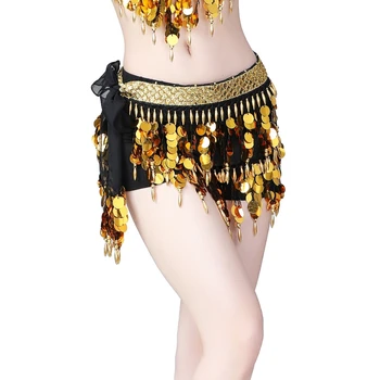 נשים ריקודי בטן היפ צעיף 3 שורה חגורת חצאית עם זהב Bellydance צליל מטבעות המותניים שרשרת גלישה למבוגרים לרקוד ללבוש אביזרים