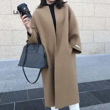 נשים של מעילי 2021 חורף חדש קוריאני אופנה מוצק צבע מעילים ארוכים מוצק צבע ישר ' קטים