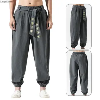 סינית בסגנון קימונו הרמון מכנסיים כותנה, פשתן, רקמה, מכנסיים Harajuku יפן גברים אסייתיים מסורתיים קימונו מכנסיים תחפושת