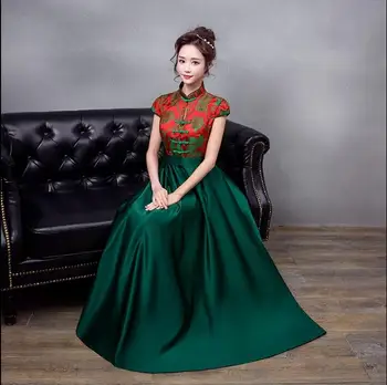 סינית מסורתית השושבינות ירוק Cheongsam אישה בסגנון מזרחי שמלות קיץ אחות Chipao