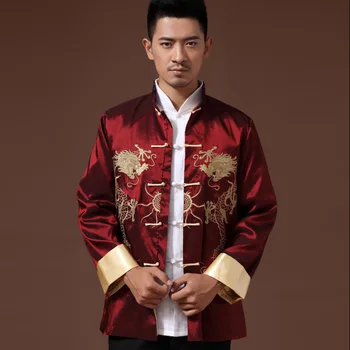 סינית מסורתית פיניקס מודפס בגדים הדרקון טאנג חליפה של בגדי גברים רקום שרוול ארוך פסטיבל החתונה ז ' קט