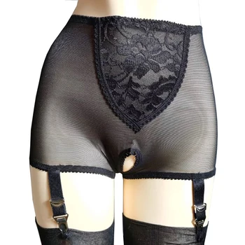 סקסי, ביריות על גרב שחור תחרה גבוהה המותניים רשת ביריות נשים חושפניים גרביונים הלבשה תחתונה Suspender חגורות