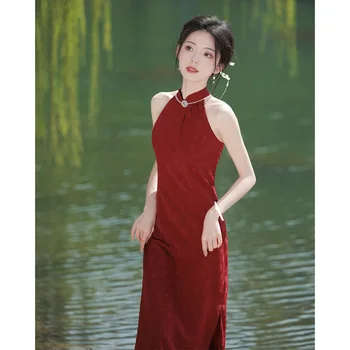 סקסית Cheongsam טוסט בגדים חדשים סיני לנשים שמלות כלה אדום הקולר רשמית מסיבת ערב 2023 שמלה חדשה שמלת האירוסין