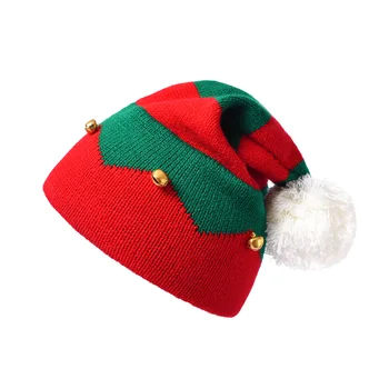 סרוגים כובע חג המולד למבוגרים ילדים 2023 הורים ילדים X-mas ביני כובעים עם בל השנה החדשה כובעי סנטה חג מולד קישוט מתנות