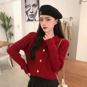 סתיו נשים שרוול ארוך אופנה לסרוג את הסוודר הנשי מקרית קוריאני סגנון כפתור סוודר סריגים O-צוואר רופף 2023 חדש K84