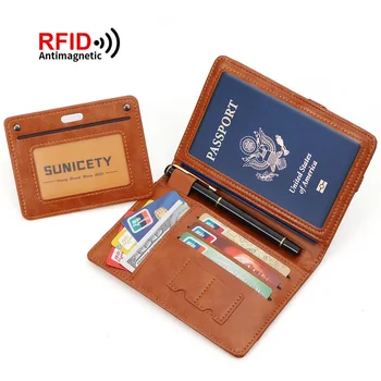 עור משולבת ארגונית החיסון מחזיק כרטיס נסיעות תעודת זהות, דרכון בעל RFID רישיון נהיגה PU Passbook מקרה ארנק תיק