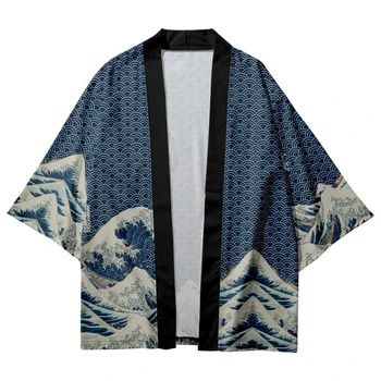 עננים גלי האוקיינוס להדפיס חולצה בגדים מסורתיים Haori Cosplay קימונו נשים גברים יפני, אסיאתי אופנת רחוב קרדיגן יאקאטה