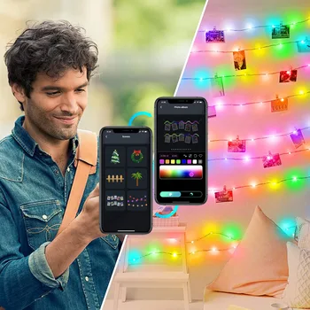 עץ חג המולד RGB אורות מחרוזת חכם שליטה מרחוק זר LED מנורה חיצונית פיות אורות קישוט חדר השינה