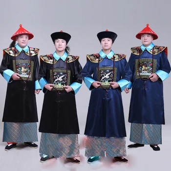 עתיק שחור צבאי רשמי האזרחי הרשמי המדים שושלת צ ' ינג העתיקה בגדים של גברים Cheongsam שלח את הכובע בודהה חרוזים צעיף