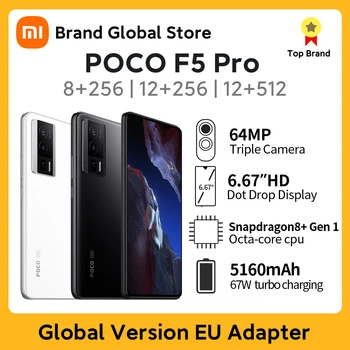 פוקו F5 Pro 5G טלפון חכם Snapdragon 8+ Gen 1 256GB/512GB טלפונים סלולריים WQHD+120Hz AMOLED 64MP המצלמה 67W 5160mAh NFC טלפונים סלולריים