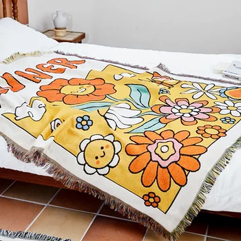 פסטורלי פרח קמפינג שמיכה לזרוק דקורטיבי למיטה, שמיכות פיקניק, שמיכות ספה שמיכת כותנה סרוגים כיסוי השמיכה על הספה