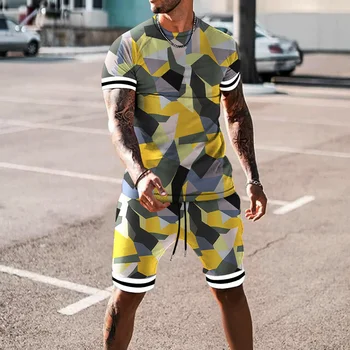 קיץ אופנה חדשה אימונית להגדיר גברים מזדמנים חולצה הדפסת 3D פופולרי תלבושת Crewneck החוף שרוול קצר זכר אצן תלבושות