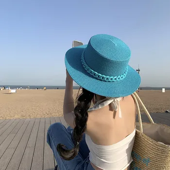 קיץ נשים כובע חדש מתכוונן העליון השטוח של גברים ונשים כובע קש כובע כובע השמש חוף כובע ג 'אז פלורסנט צהוב ג' אז