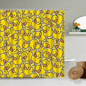 קריקטורה קטנה ברווז צהוב של בעלי חיים חמודים הילדים עמיד למים מקלחת וילונות Transparant פלסטיק עבור שירותים סטים בד ווים וטבעות