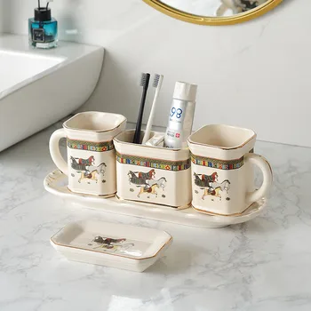 קרמיקה & אמבטיה פורצלן סט סבון נוזלי מתקן מברשת שיניים בעל צלחת לגרגר כוסות מגש נישואין מתנות יום הולדת מתנות