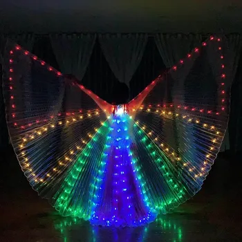 ריקודי בטן ביצועים תחפושת LED כנפיים אור פרפר צבעונית דאעש אגף DJ בצורת מניפה מסיבת ריקודים עם אביזרים מקל