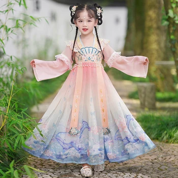 רקמה הסינית האן-פו נסיכה פרח בנות שמלת מסיבת חתונה שמלות ערב בנות חג המולד vestido שמלה מהודרת