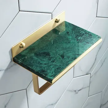 רקמת מתלה מחזיק נייר טואלט מוברש, זהב פליז & רחצה משיש מדף ירוק/לבן אמבטיה חומרה הקיר הגעה חדשה