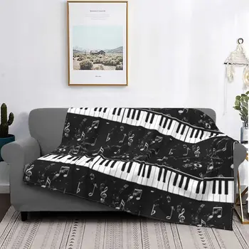 שחור ולבן מוסיקת פסנתר דפוס שמיכות פלנל הדפסה רב-תכליתי חם לזרוק שמיכות על המיטה חיצונית כיסוי המיטה.