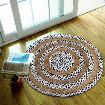 שטיח יוטה טבעי & כותנה בעבודת יד מראה בסגנון מודרני באזור השטיח עיצוב סמרטוט שטיחים