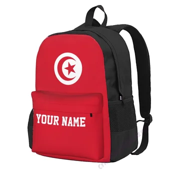 שם מותאם אישית תוניסיה דגל פוליאסטר תיק הגב על גברים, נשים, תיק נסיעות מקרית סטודנטים טיולים נסיעות קמפינג