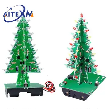 תלת מימדי 3D עץ חג המולד הוביל DIY ערכת אדום/ירוק/צהוב פלאש LED חשמלי קיט אלקטרוני כיף Suite