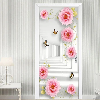 תמונת טפט 3D סטריאו החלל רוז פרחים ציור קיר הדלת מדבקה סלון, חדר שינה רומנטי, עיצוב הבית PVC הדבקה עצמית פוסטר