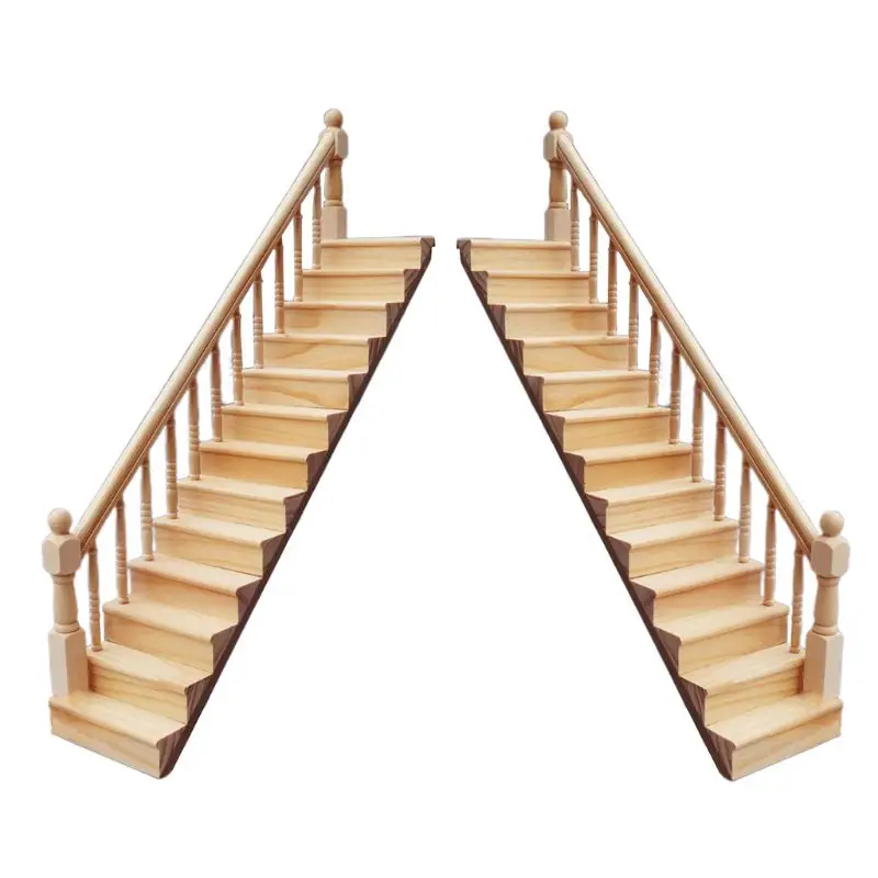 1:12 בית בובות מיניאטורי מעקה מדרגות עץ סצנה פשוטה מדרגות דגמי מיני מדרגות רהיטים עיצוב חדר - 0