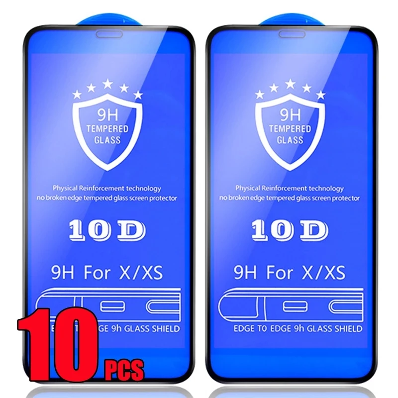 10pcs 10D זכוכית מחוסמת לאייפון 13 12 11 14 Pro מקס XS XR-X 8 7 6 6S Plus כיסוי מלא כיסוי מגן מסך מעוקל - 0