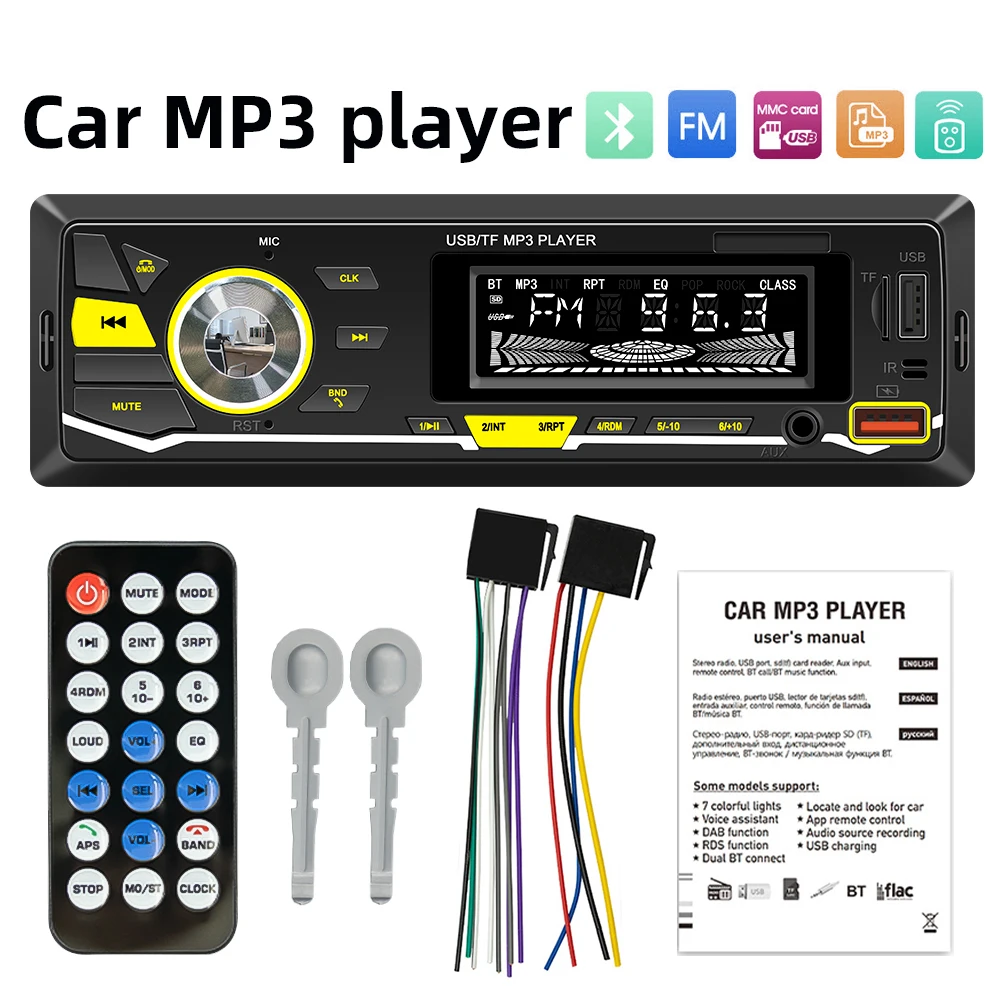 12V רכב רדיו FM סטריאו העזר קלט מקלט USB Bluetooth לרכב MP3 נגן מולטימדיה סטריאו נגן שליטה מרחוק - 0