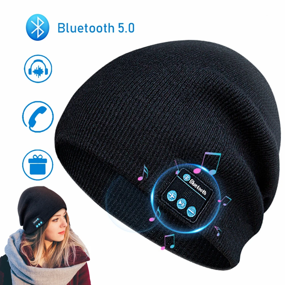 2 ב 1 אוזניות אלחוטיות למוזיקה כובע Bluetooth אוזניות 5.0 חורף חמים סורגת כובע כובע ספורט אוזניות עם מיקרופון HD לקרוא - 0