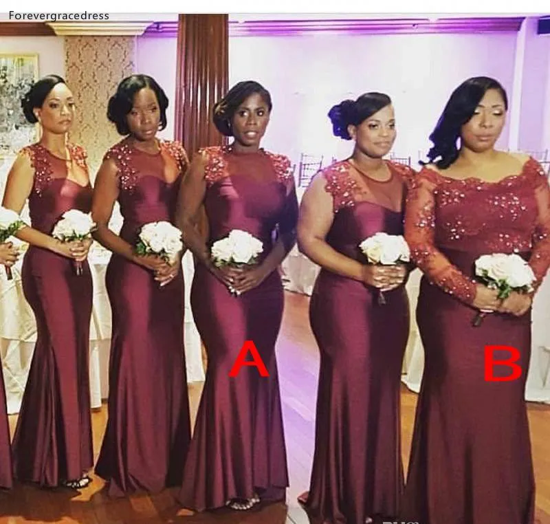 2019 קיץ אביב שושבינה שמלה בורדו אפריקה הניגרי גן ארץ מסיבת חתונה אורח השושבינה שמלה בתוספת גודל - 0