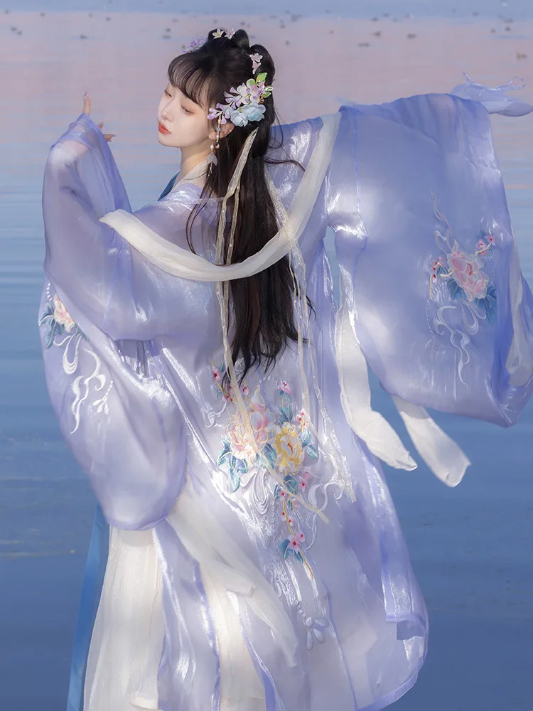 2023 אביב/קיץ חדש Hanfu גדול שרוול החולצה החזה אורך החצאית רקמה פיות סינית מסורתית השמלה לבצע - 0